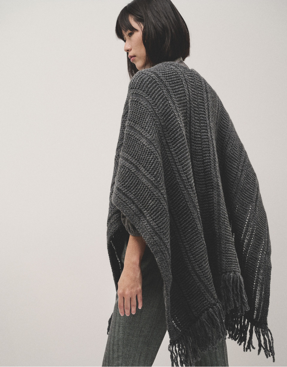 Chaqueta larga oversize punto gris