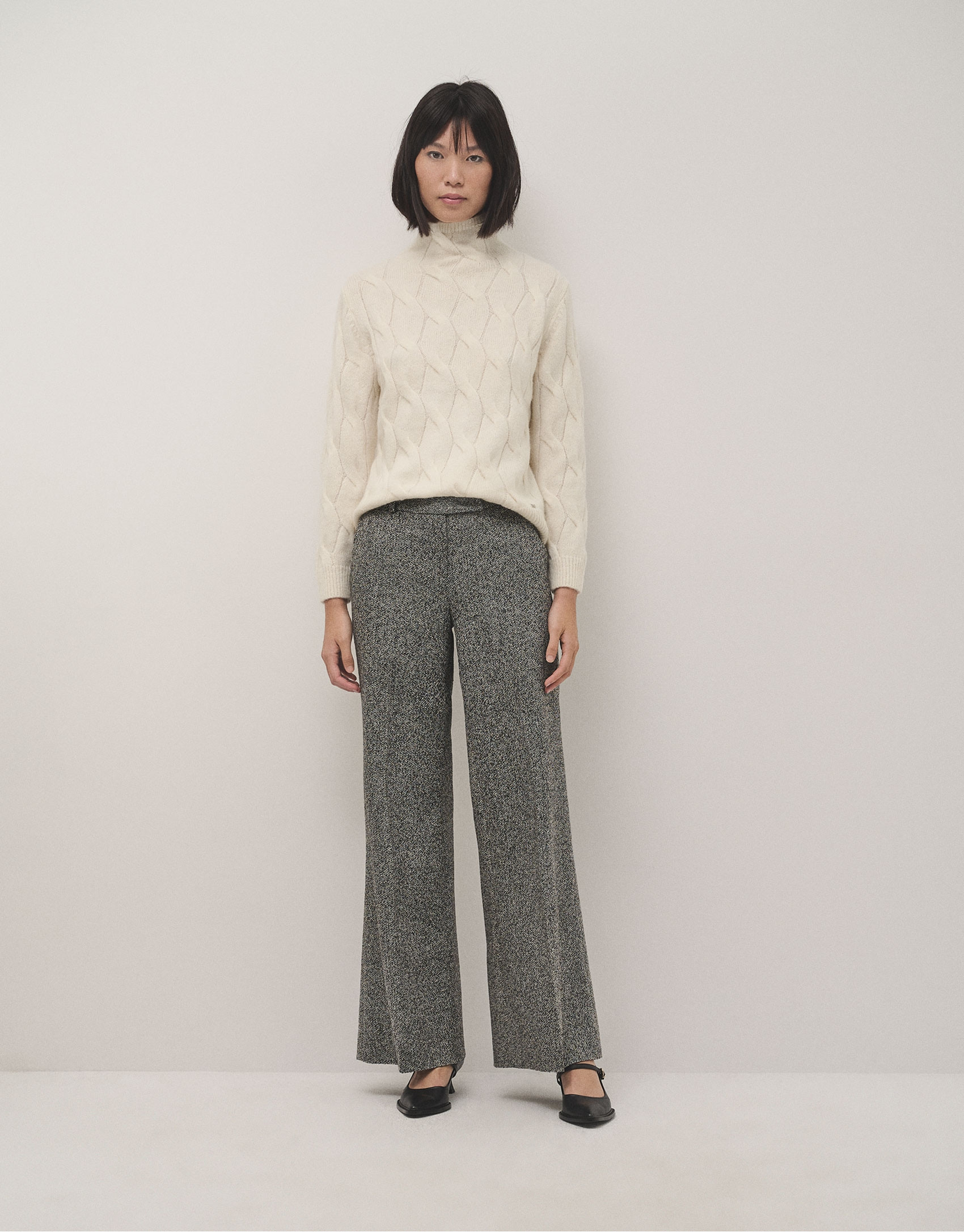 Pantalón recto tweed blanco y negro - Mujer | Roberto Verino