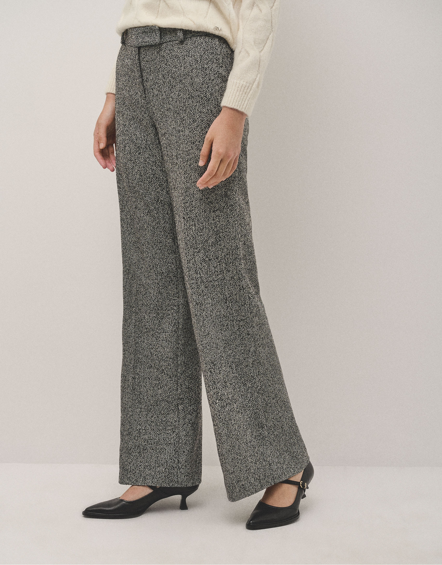 Pantalón recto tweed blanco y negro - Mujer | Roberto Verino