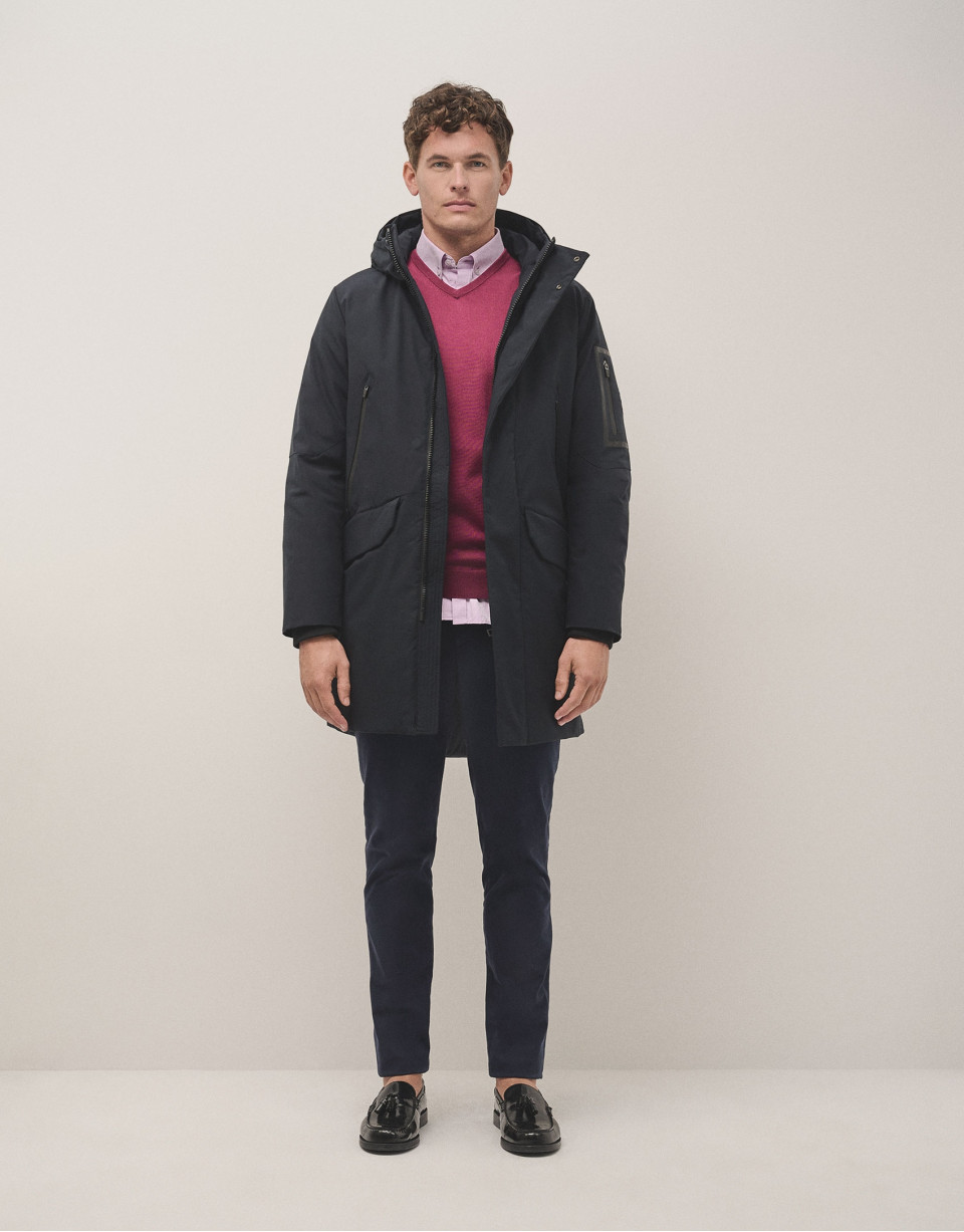 Parka larga azul marino interior acolchado | Roberto Verino