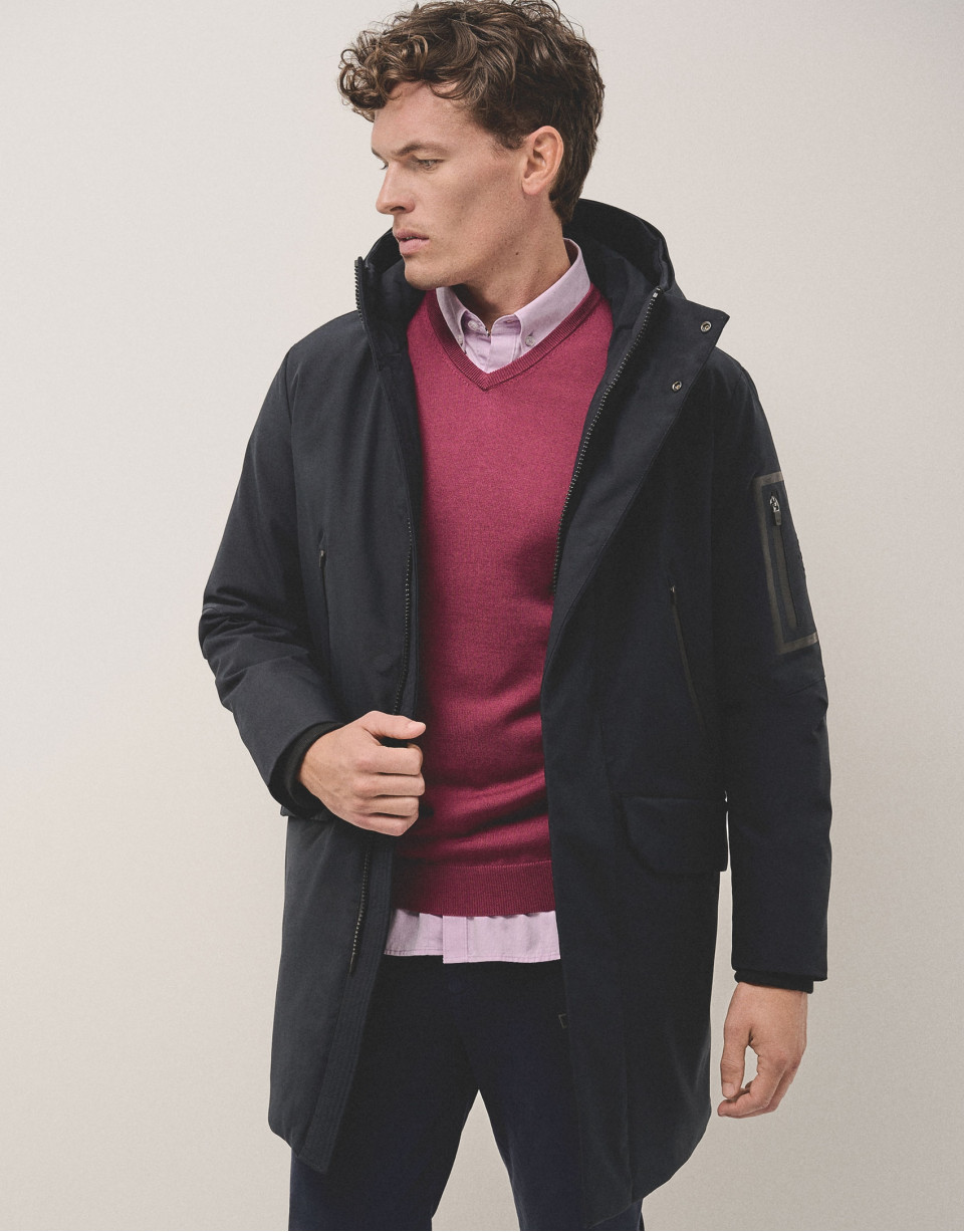 Parka larga azul marino interior acolchado | Roberto Verino