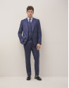 Navy blue plain wool poplin slim fit half canvas suit