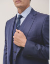 Navy blue plain wool poplin slim fit half canvas suit