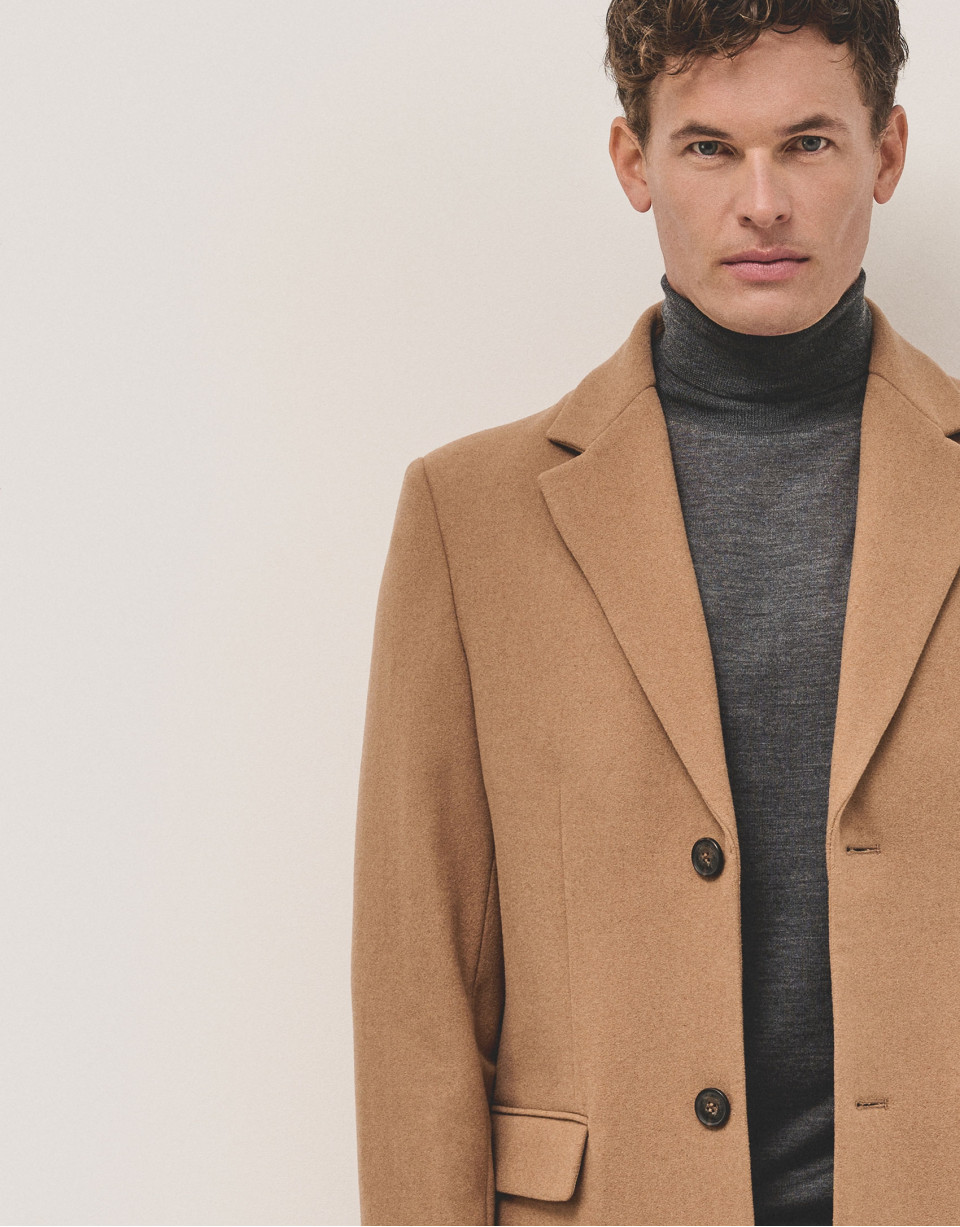 Camel wool cloth coat - Man - AW2024 | Roberto Verino