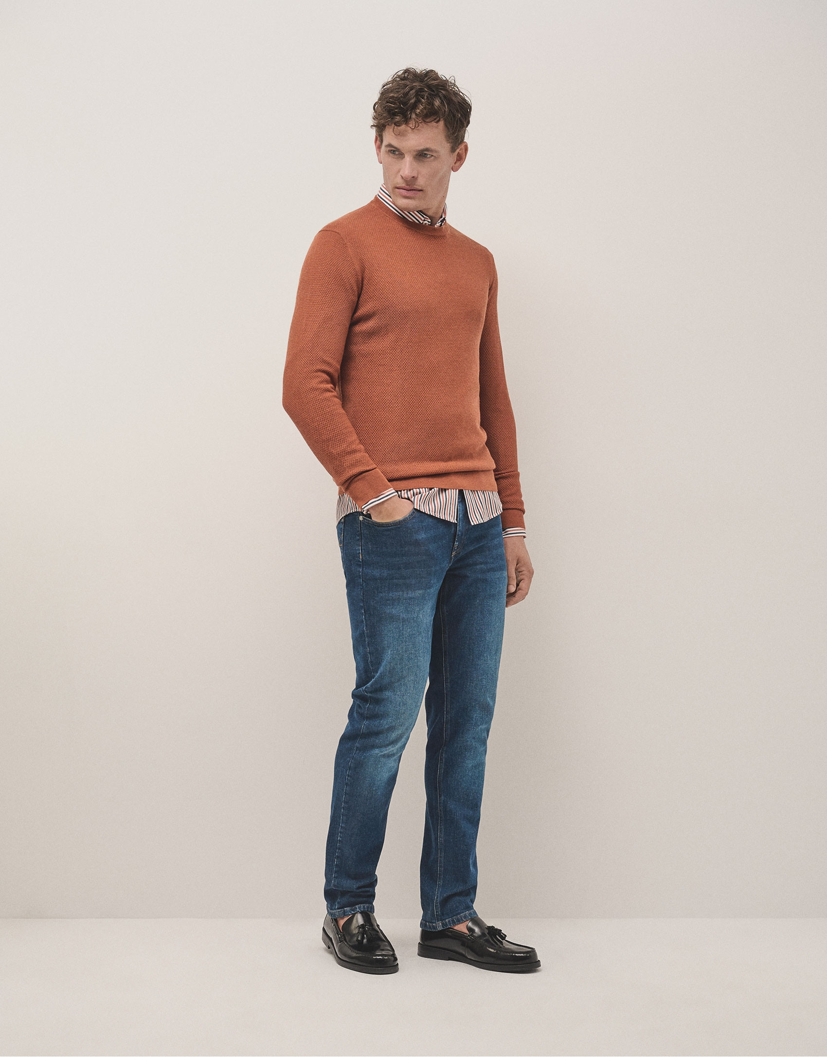 Burnt orange structured wool sweater - Man | Roberto Verino