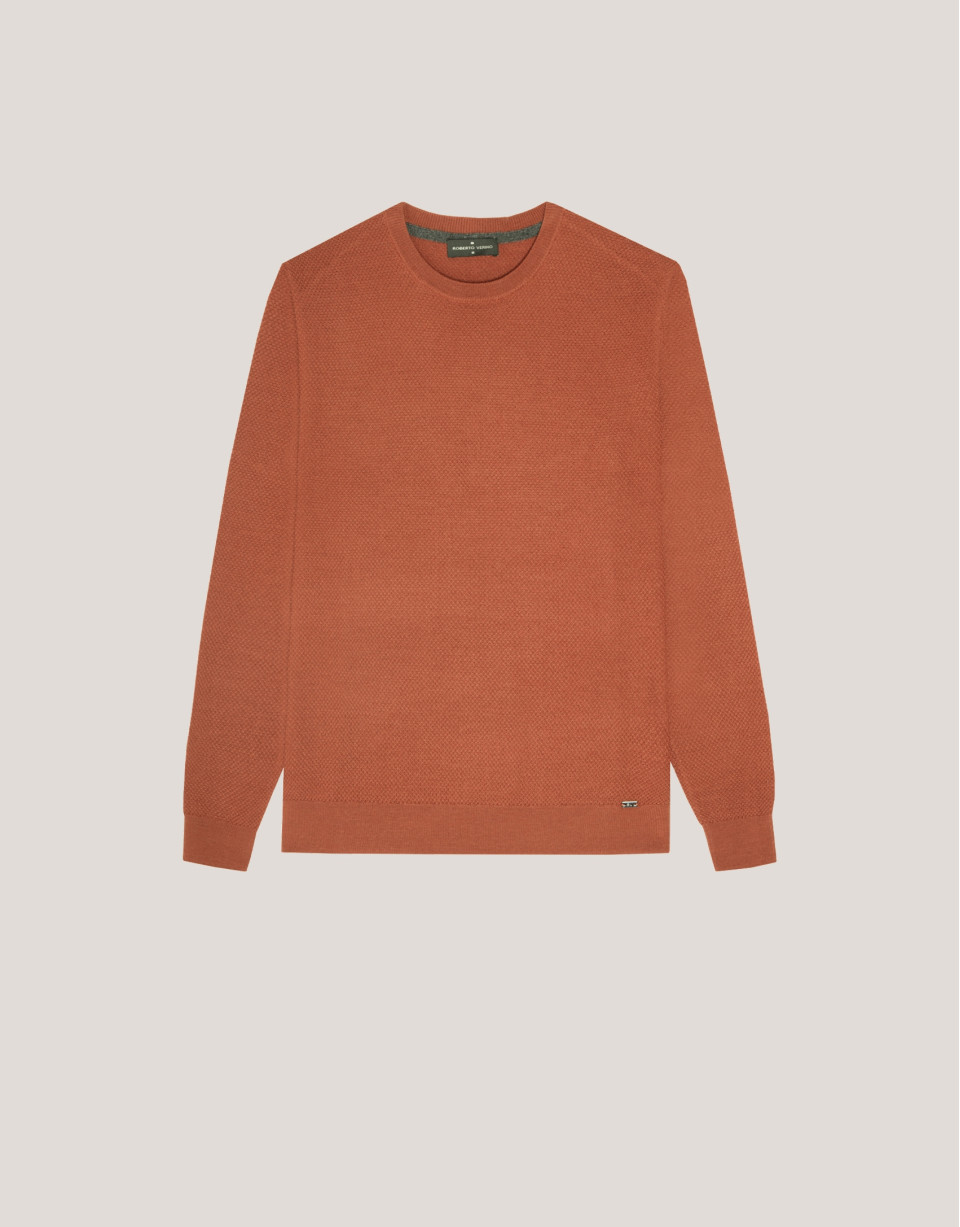 Burnt orange structured wool sweater - Man | Roberto Verino