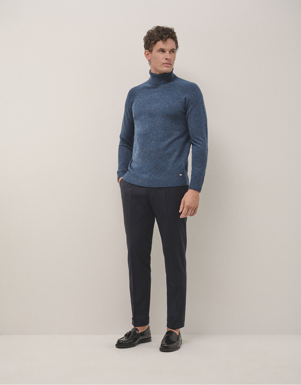 Blue melange sweater with turtle neck - Man | Roberto Verino