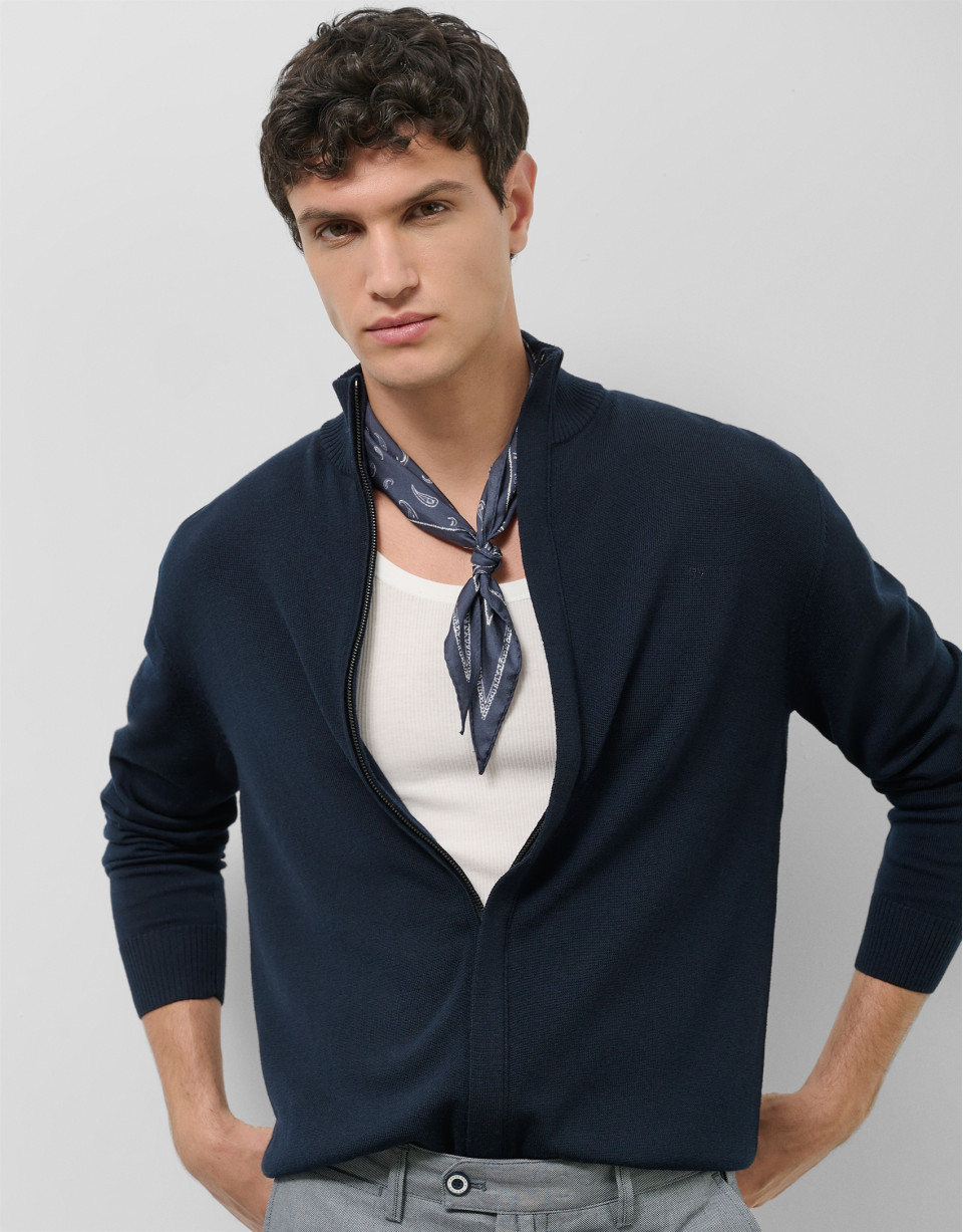 Plain navy blue zipped jacket - Man - SS2025 | Roberto Verino