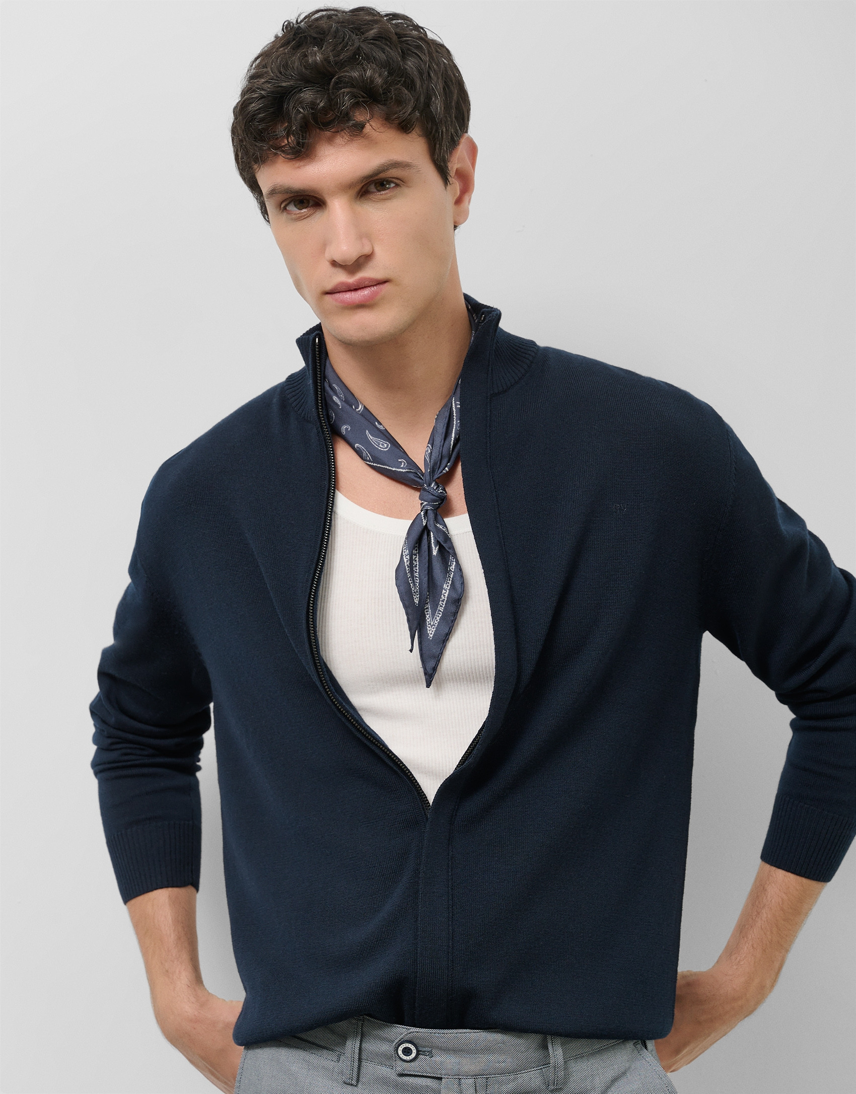 Chaqueta cremallera punto lana marino - Hombre | Roberto Verino