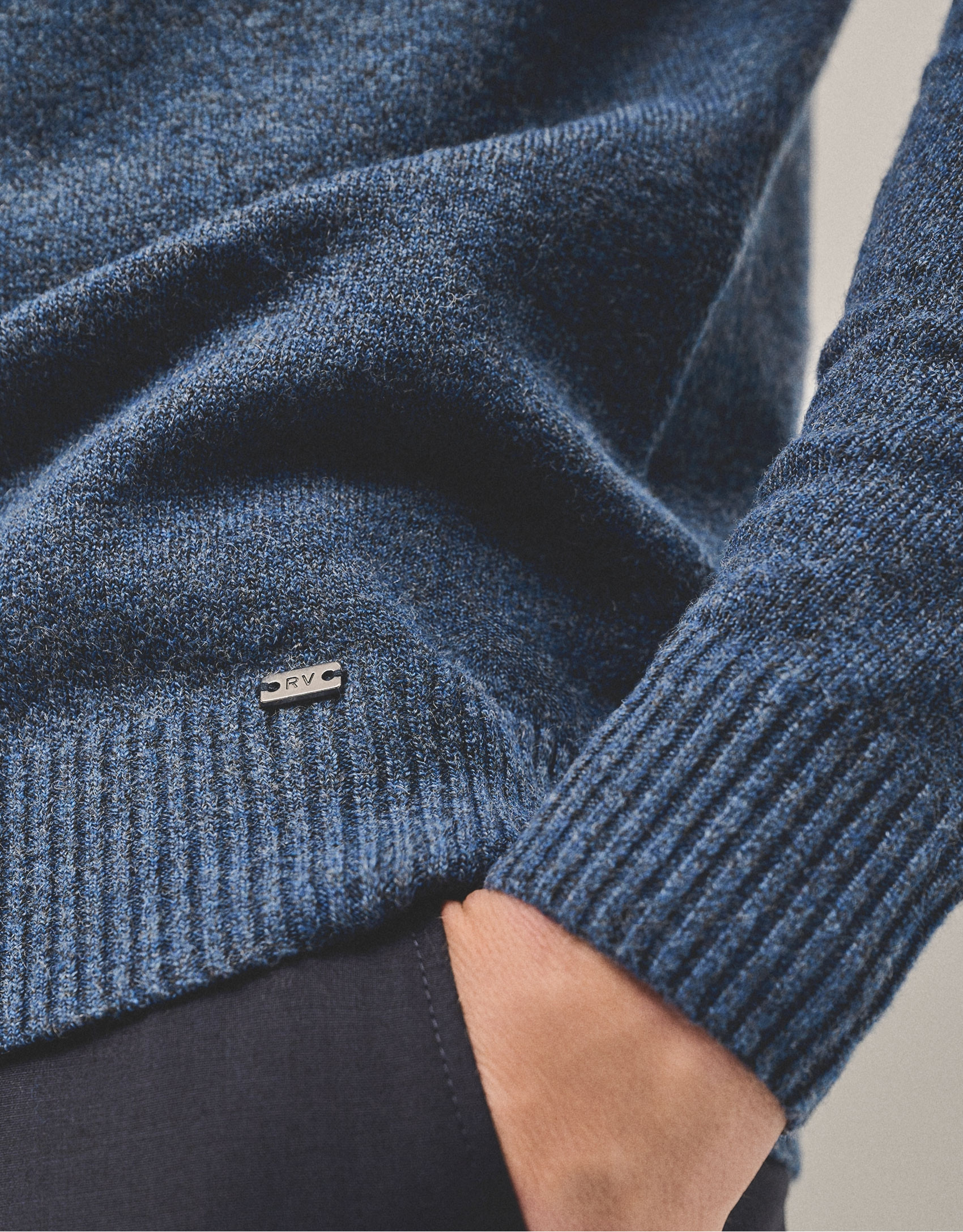 Blue melange sweater with turtle neck - Man | Roberto Verino