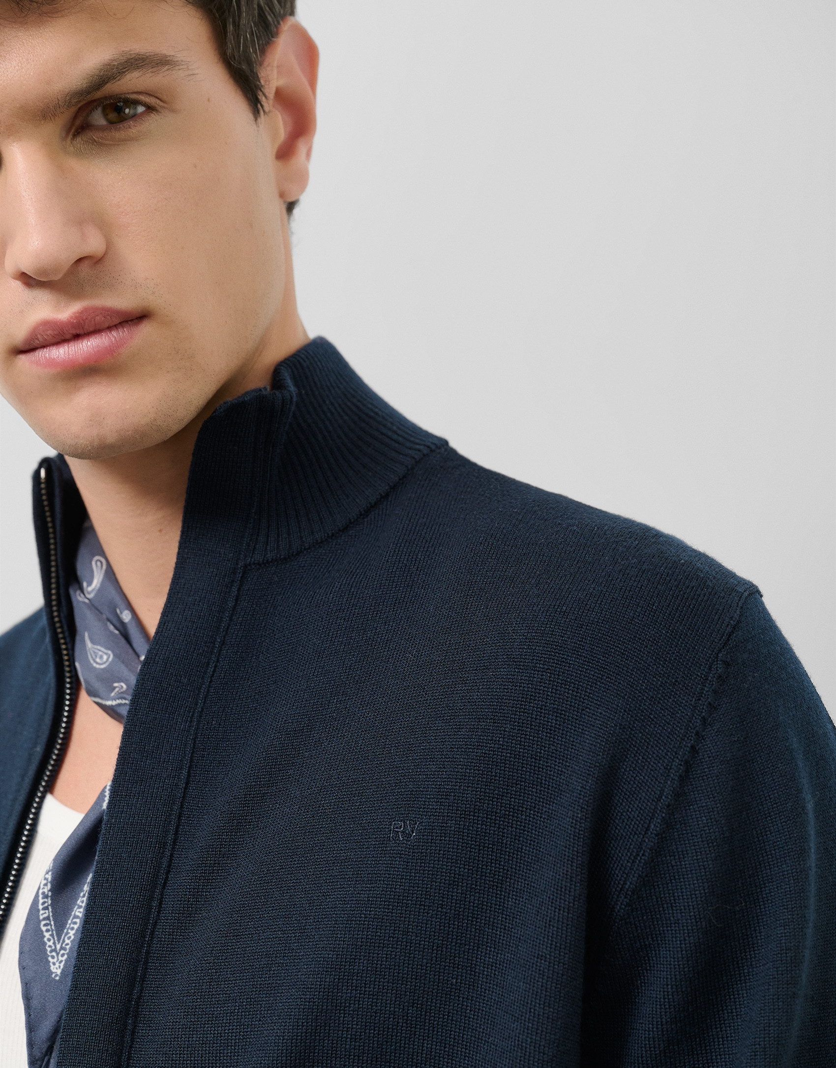 Plain navy blue zipped jacket - Man - SS2025 | Roberto Verino