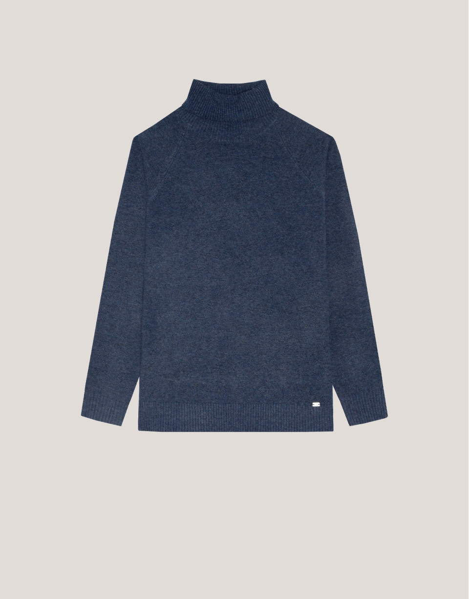 Blue melange sweater with turtle neck - Man | Roberto Verino