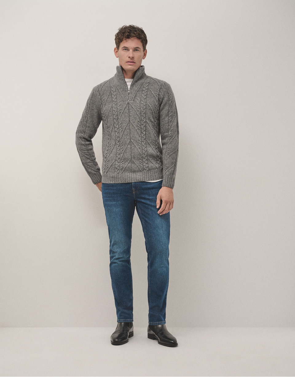 Half-zip pullover grey melange structure - Man | Roberto Verino