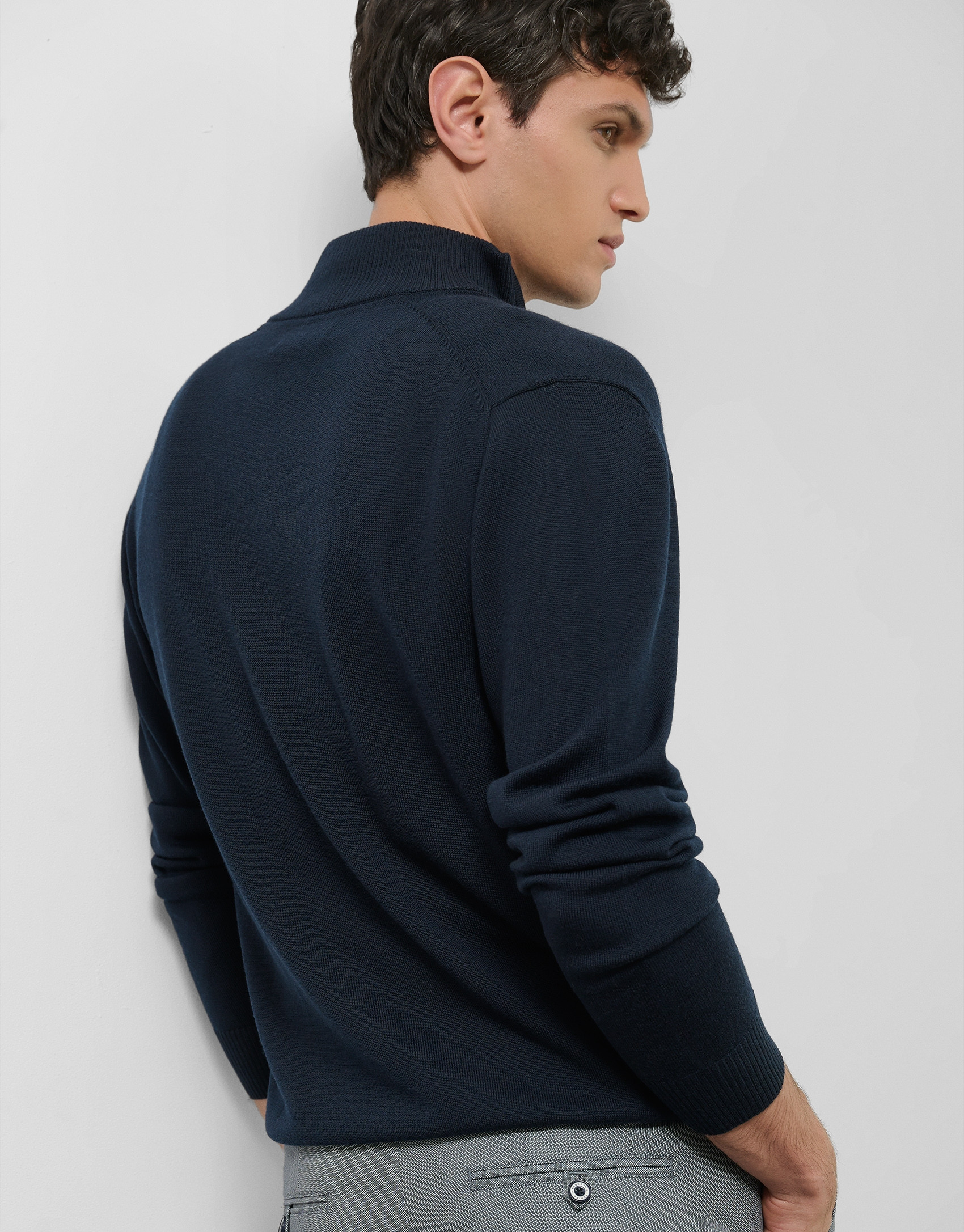 Plain navy blue zipped jacket - Man - SS2025 | Roberto Verino