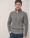 Half-zip pullover grey melange structure - Man | Roberto Verino