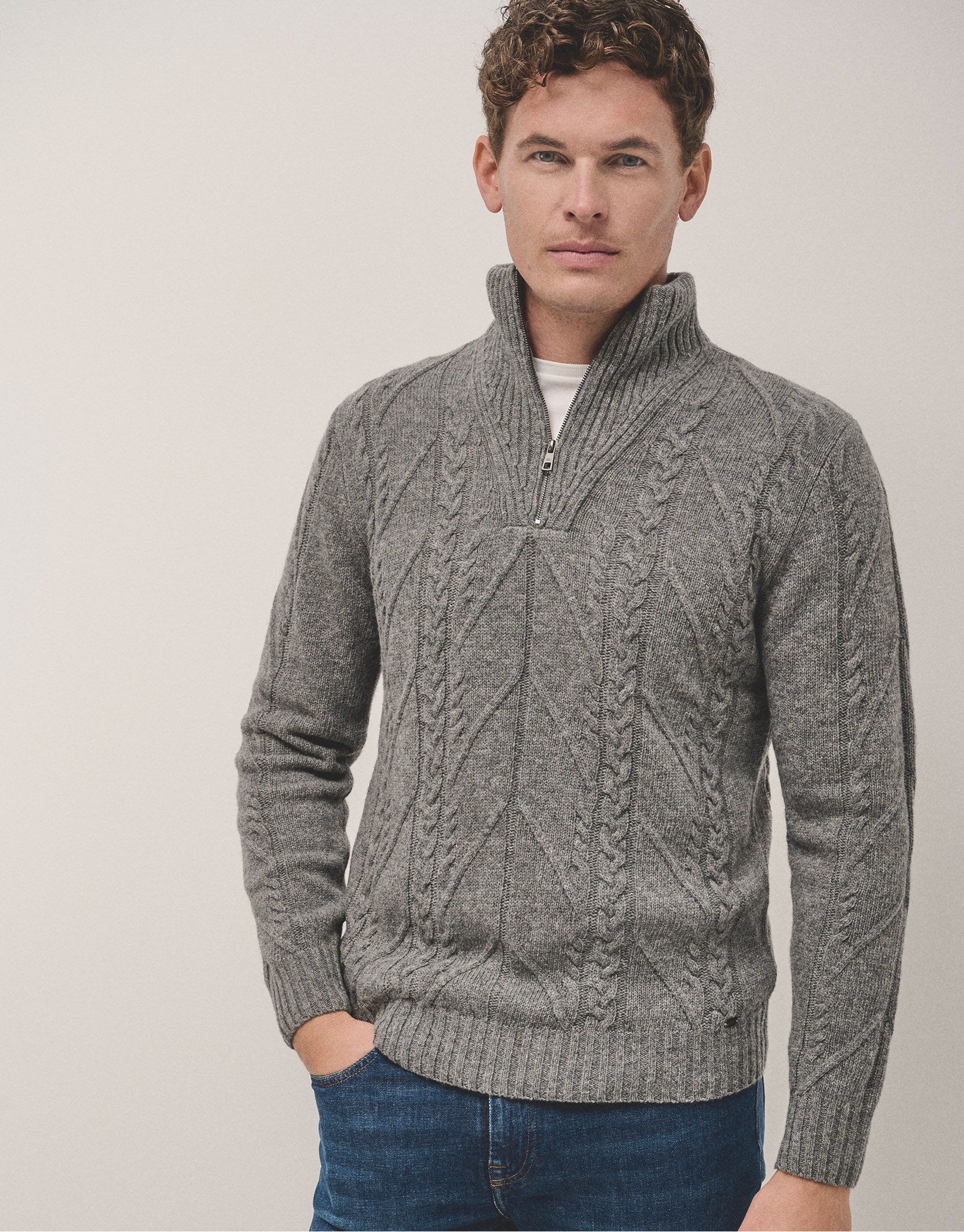 Half-zip pullover grey melange structure - Man | Roberto Verino