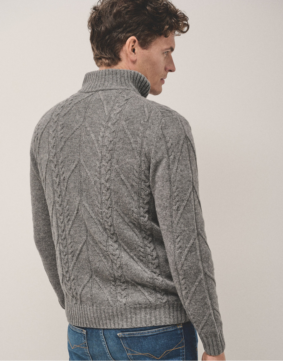 Half-zip pullover grey melange structure - Man | Roberto Verino
