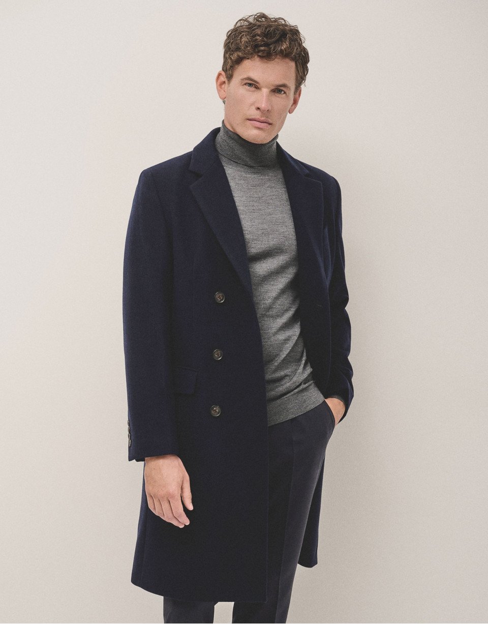 Navy woollen cloth double breasted coat - Man | Roberto Verino