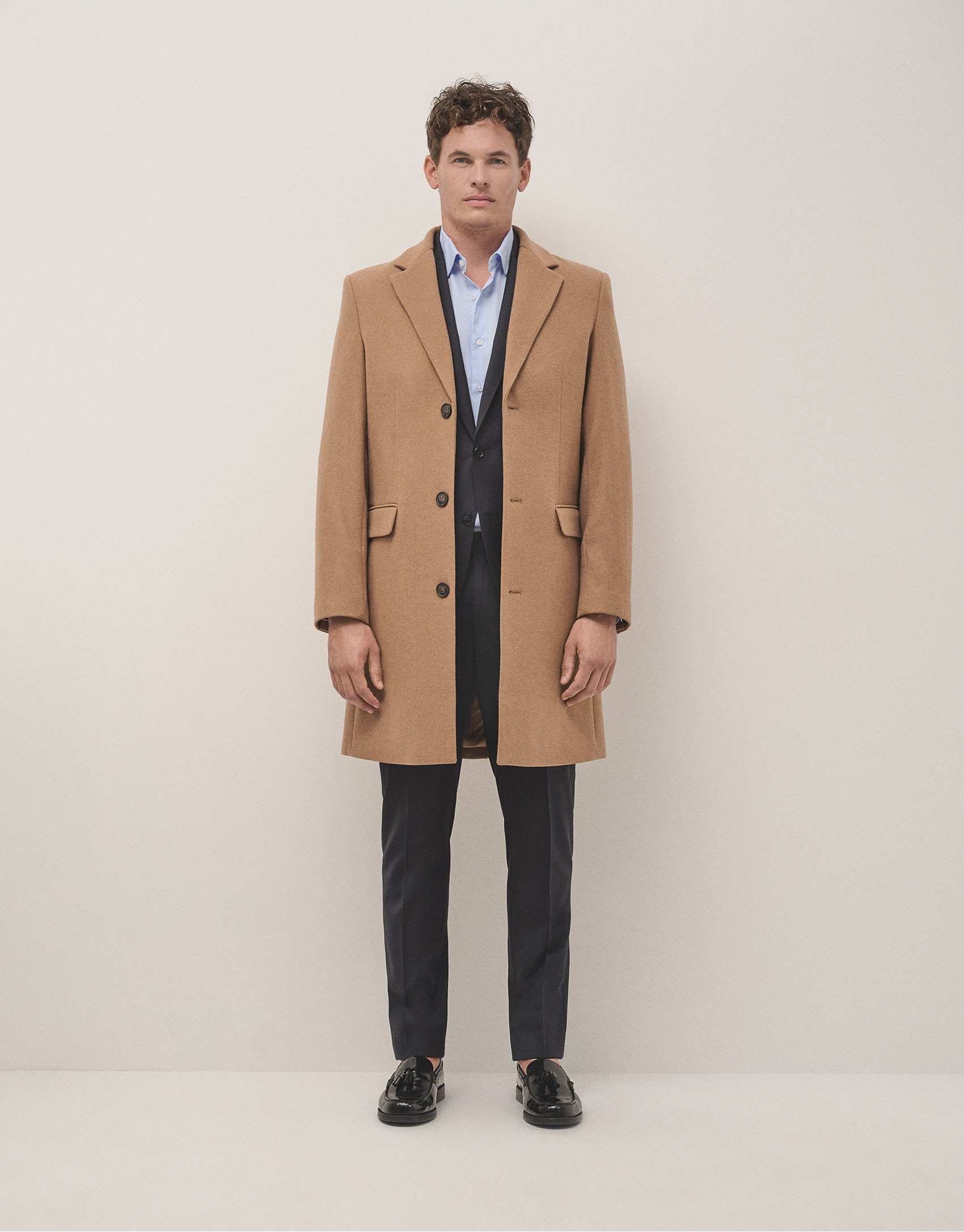 Camel wool cloth coat - Man - AW2024 | Roberto Verino