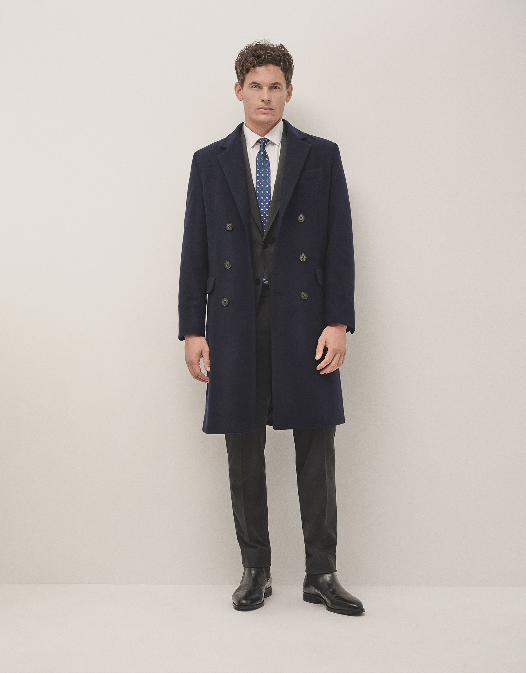 Navy woollen cloth double breasted coat - Man | Roberto Verino
