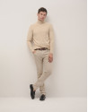 Sand-coloured melange sweater with turtle neck | Roberto Verino