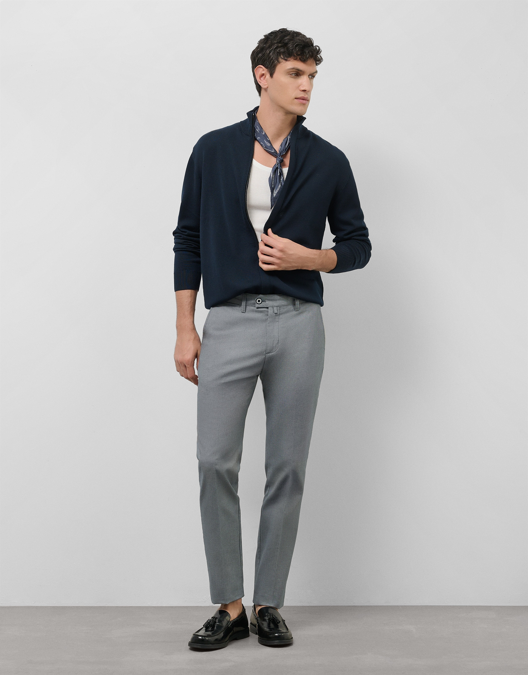 Plain navy blue zipped jacket - Man - SS2025 | Roberto Verino