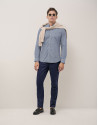Camisa sport slim estampado geométrico círculos tonos azules