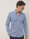 Camisa sport slim estampado geométrico círculos tonos azules