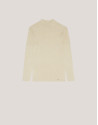 Ecru wool and silk rib knitted jumper with turtleneck