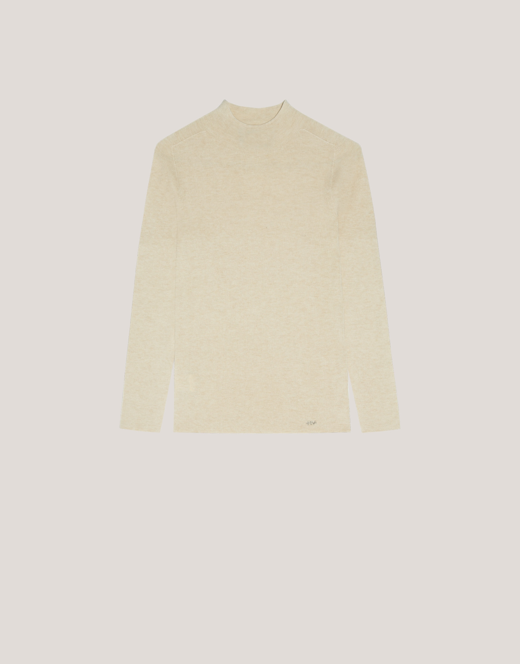 Jersey cuello chimenea lana y seda con canalé crudo