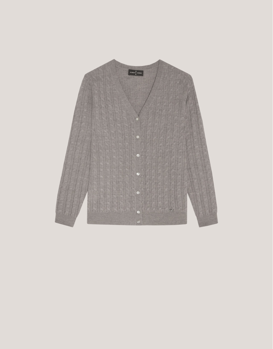 V-neck cardigan knitted wool grey