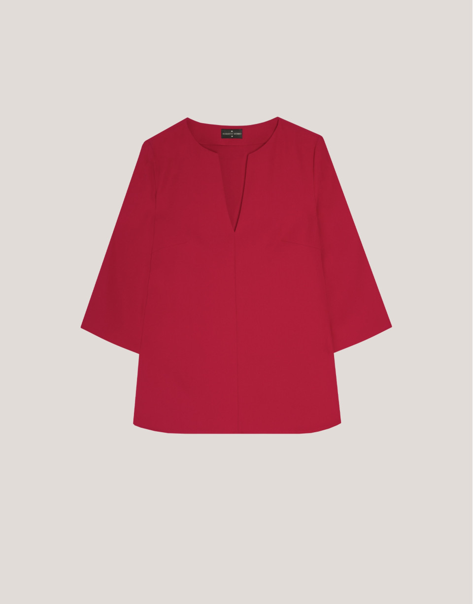 Raspberry crepe oversize blouse with side slits