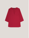 Raspberry crepe oversize blouse with side slits