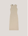 Vestido largo sin mangas en punto brillo beige
