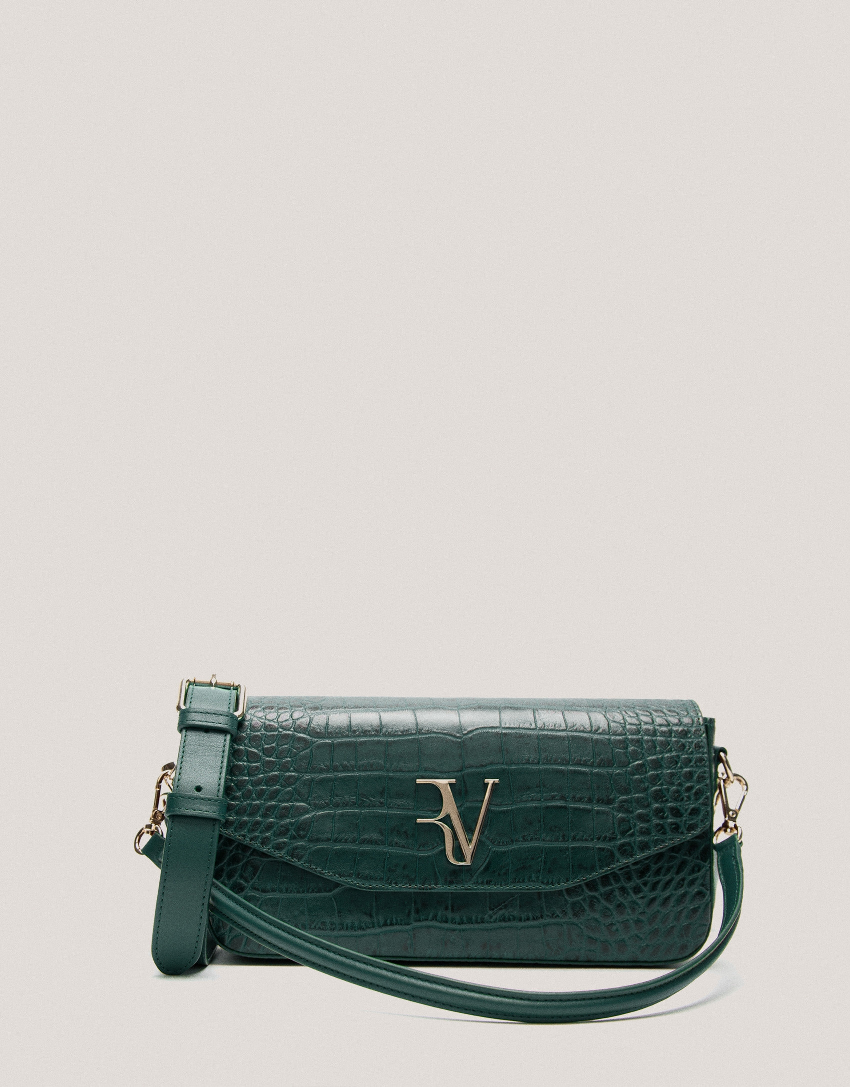 Green alligator embossed Miranda baguette bag