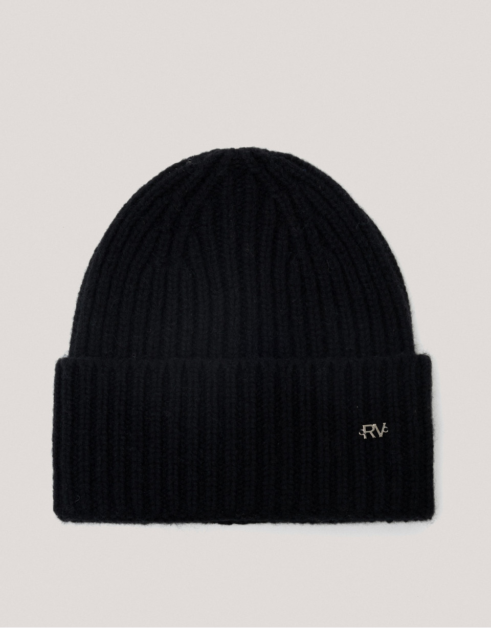 Black ribbed alpaca and cashmere cap - Woman | Roberto Verino