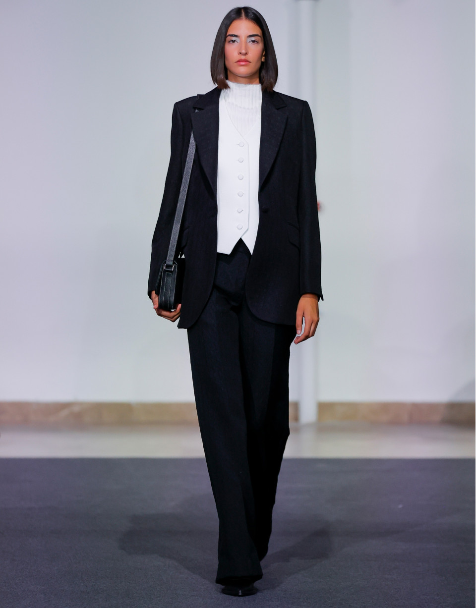 Blazer un botón fantasía relieve negro