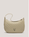 Large beige braided leather Erea Moon Maxi shoulder bag