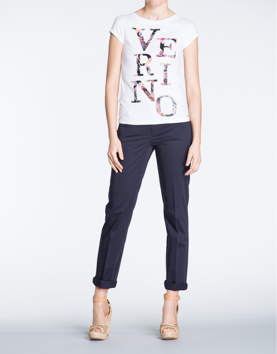 Navy blue straight cotton pants with 5 pockets 