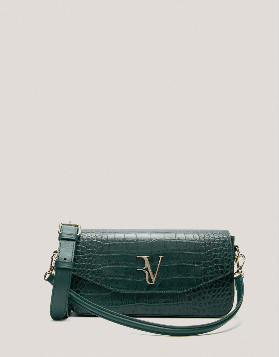 Green alligator embossed Miranda baguette bag