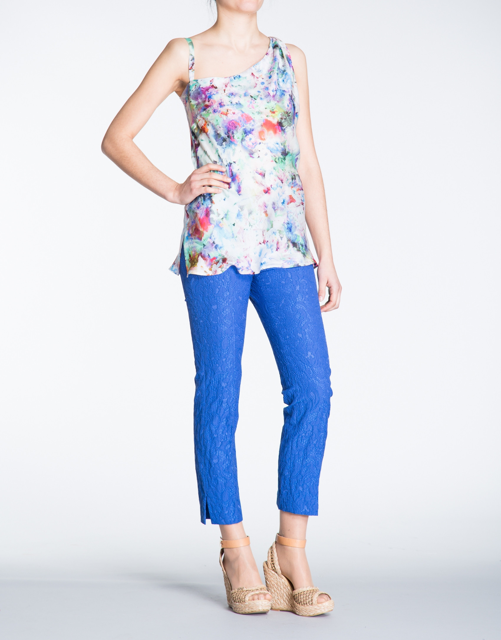 Floral print long asymmetric top 