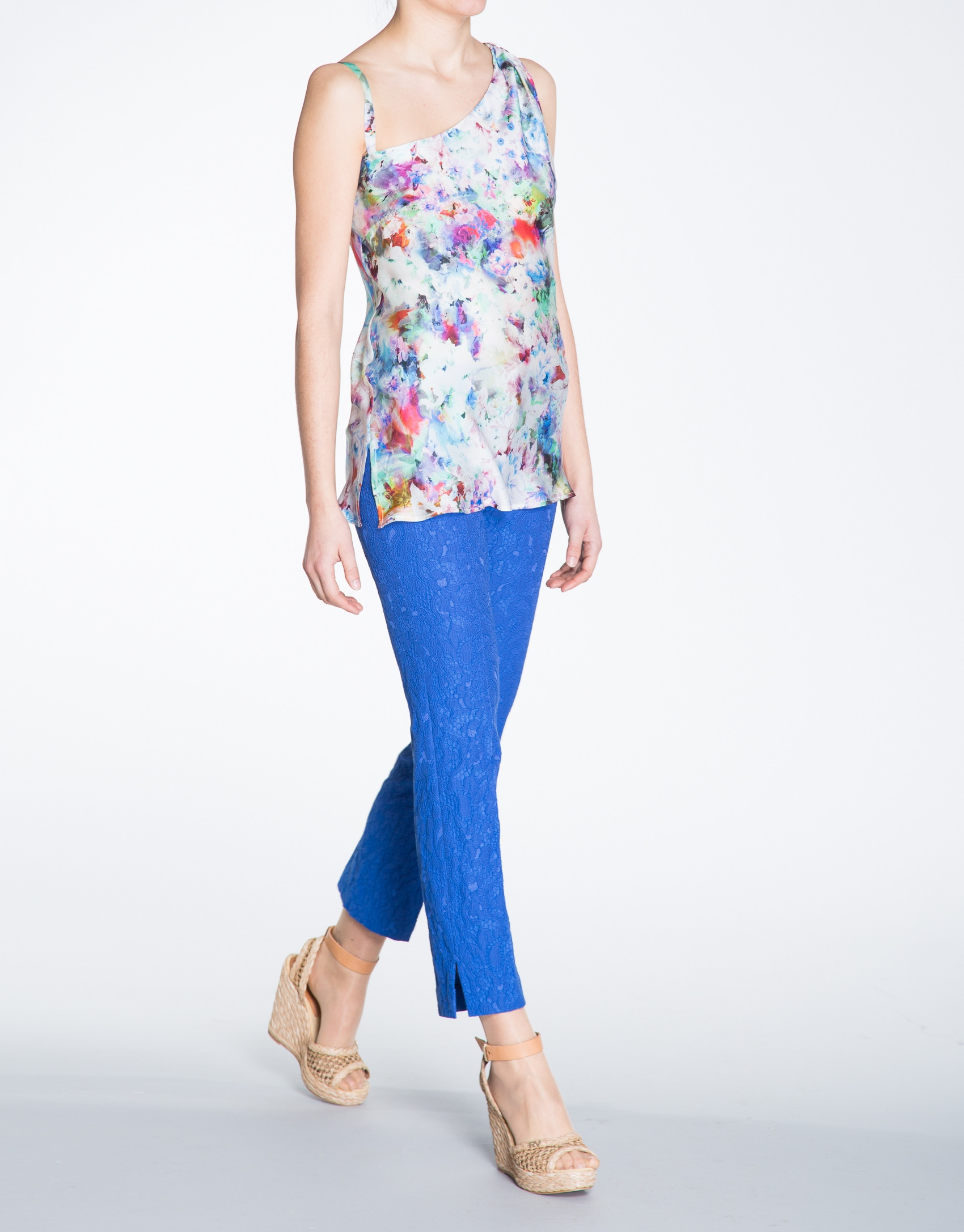 Floral print long asymmetric top 