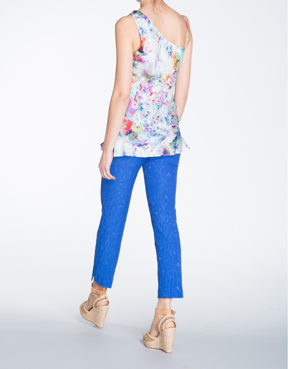 Floral print long asymmetric top 