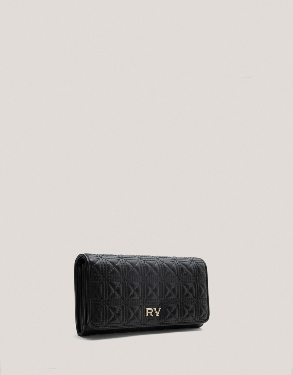 Large black quilted leather Linda wallet - Sale | Roberto Verino