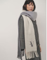 Faded gray wool and alpaca scarf with RV logo