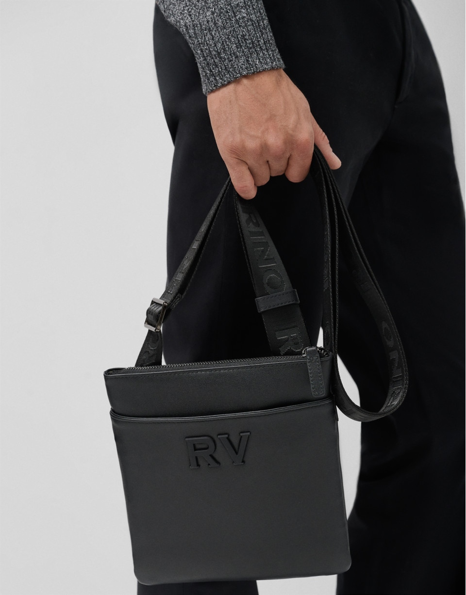 Black leather flat Mim shoulder bag