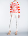 Coral striped print linen top 