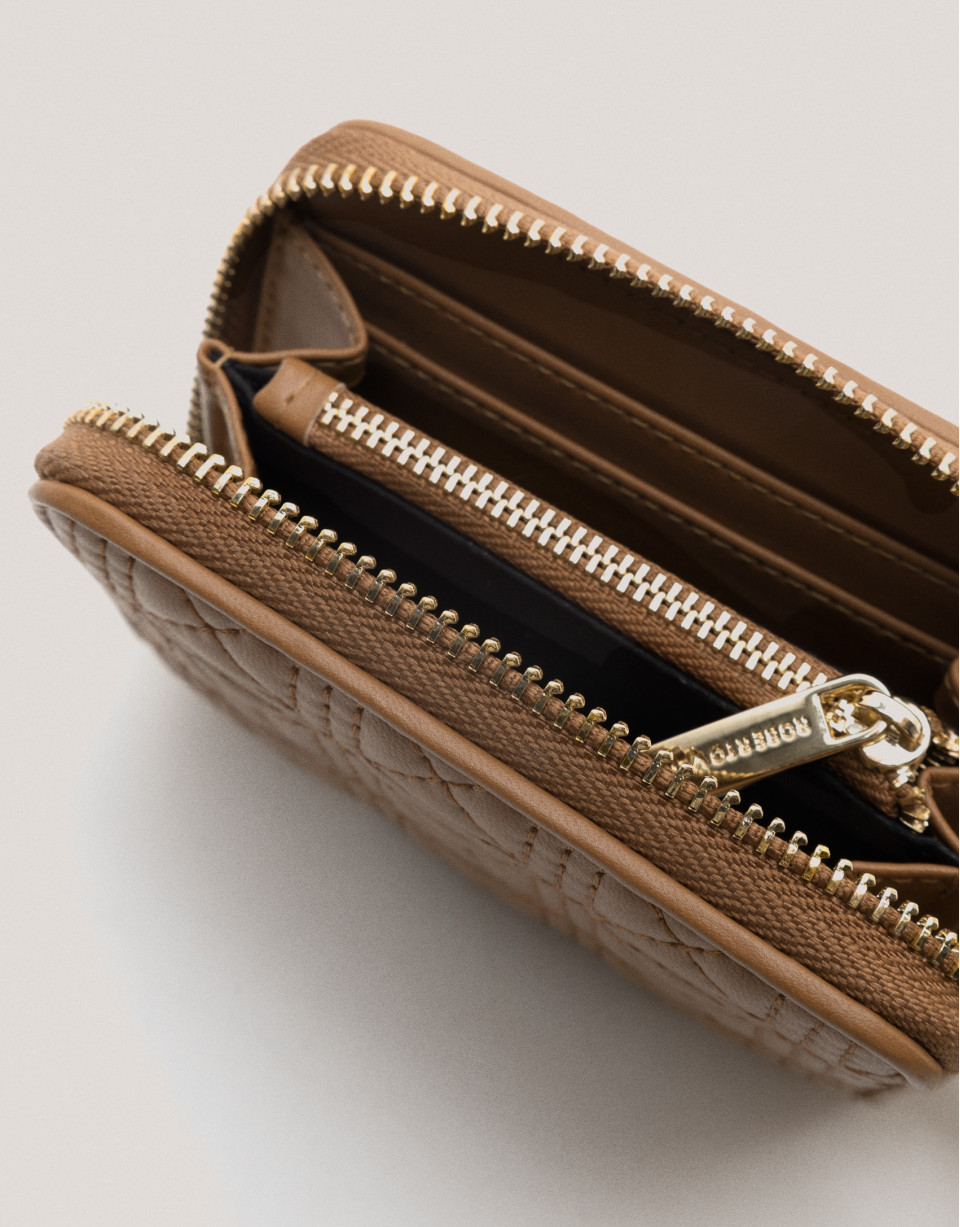 Cartera monedero Linda piel acolchada cámel | Roberto Verino