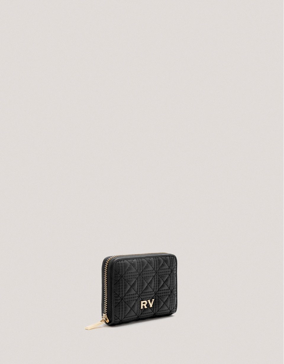 Black quilted leather Linda wallet and coin ... | Roberto Verino