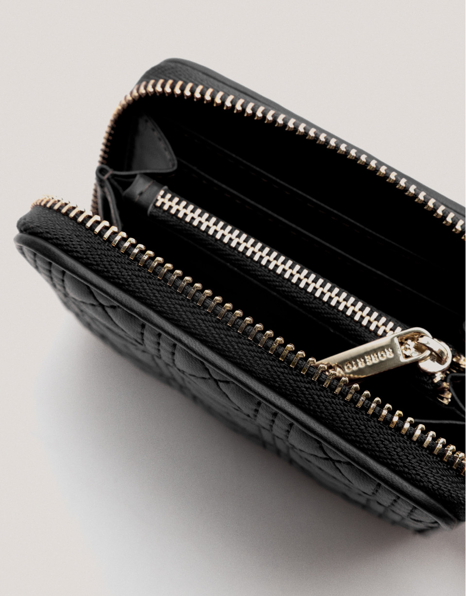 Cartera monedero Linda piel acolchada negro | Roberto Verino